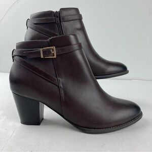 Vionic Womens 10 Brown Leather Upright Upton Ankle Boots Lava Heeled